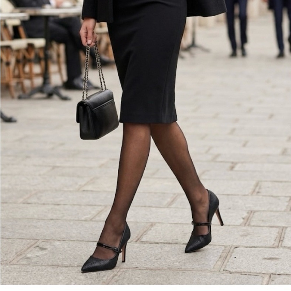 Halogen Black Mary Jane Patent & Fabric Pumps size 10.5